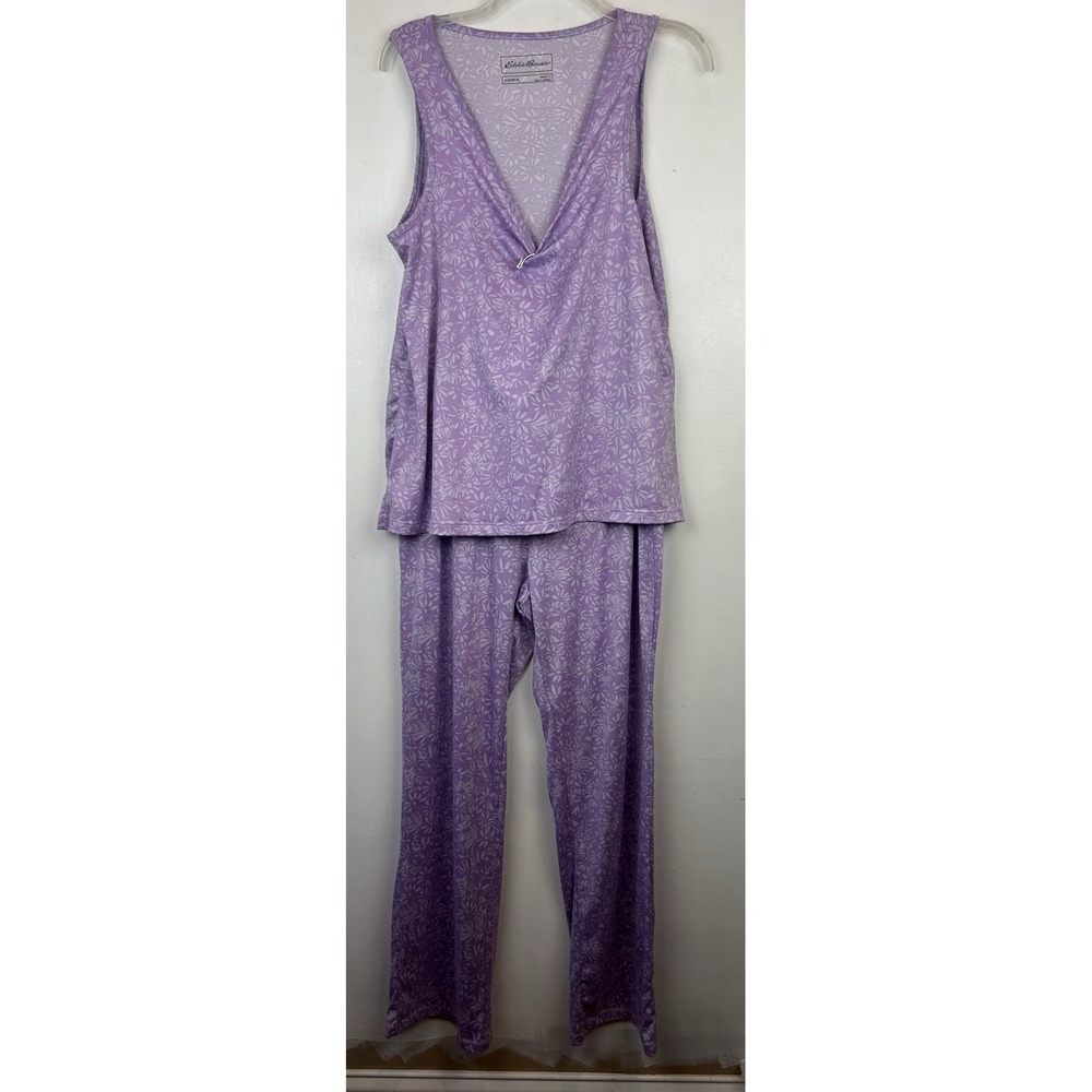 Eddie Bauer Pajama Set Womens Large Two Piece Pants Tank Purple Sleepwear Soft